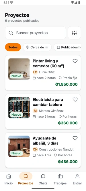 App Trabajo24: lista de proyectos con foto y precio